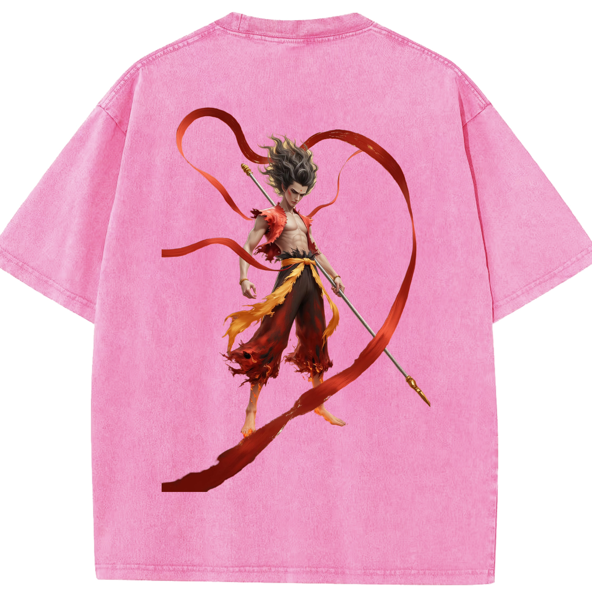 （画像用） Ne Zha 2 ナタ 魔童の大暴れ 綿100% ヴィンテージ風 半袖Tシャツ（背面プリント）